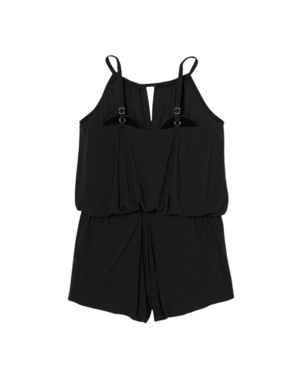Aqua Green Womens XL Swimsuit Black Romper Pockets Adjustable Straps Swimwear - Picture 2 of 9